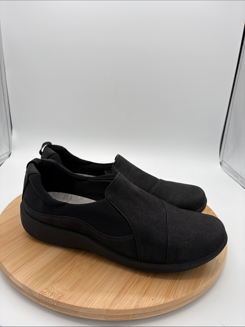 Clarks Cloudsteppers Sillian Paz Black Nubuck Slip On Comfort Shoes 9W Normcore